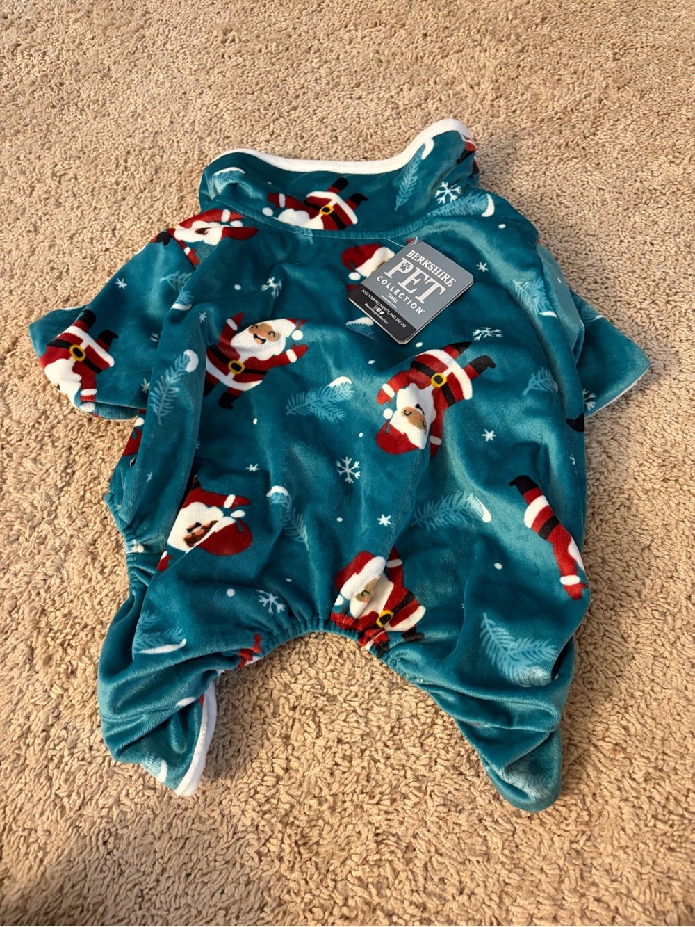Berkshire Teal Santa Print Plush Dog Pajamas